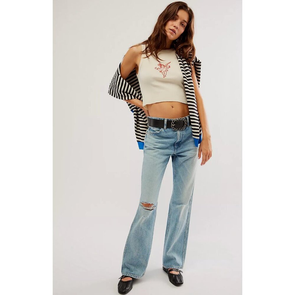 Free People Wrangler Wrancher High-Rise Slim Flare Boot Blue Jeans NWT Size 24